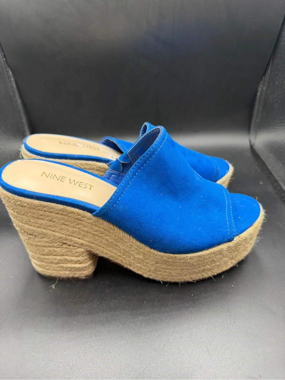 Nine West Blue Suede Espadrille Platform Mules
